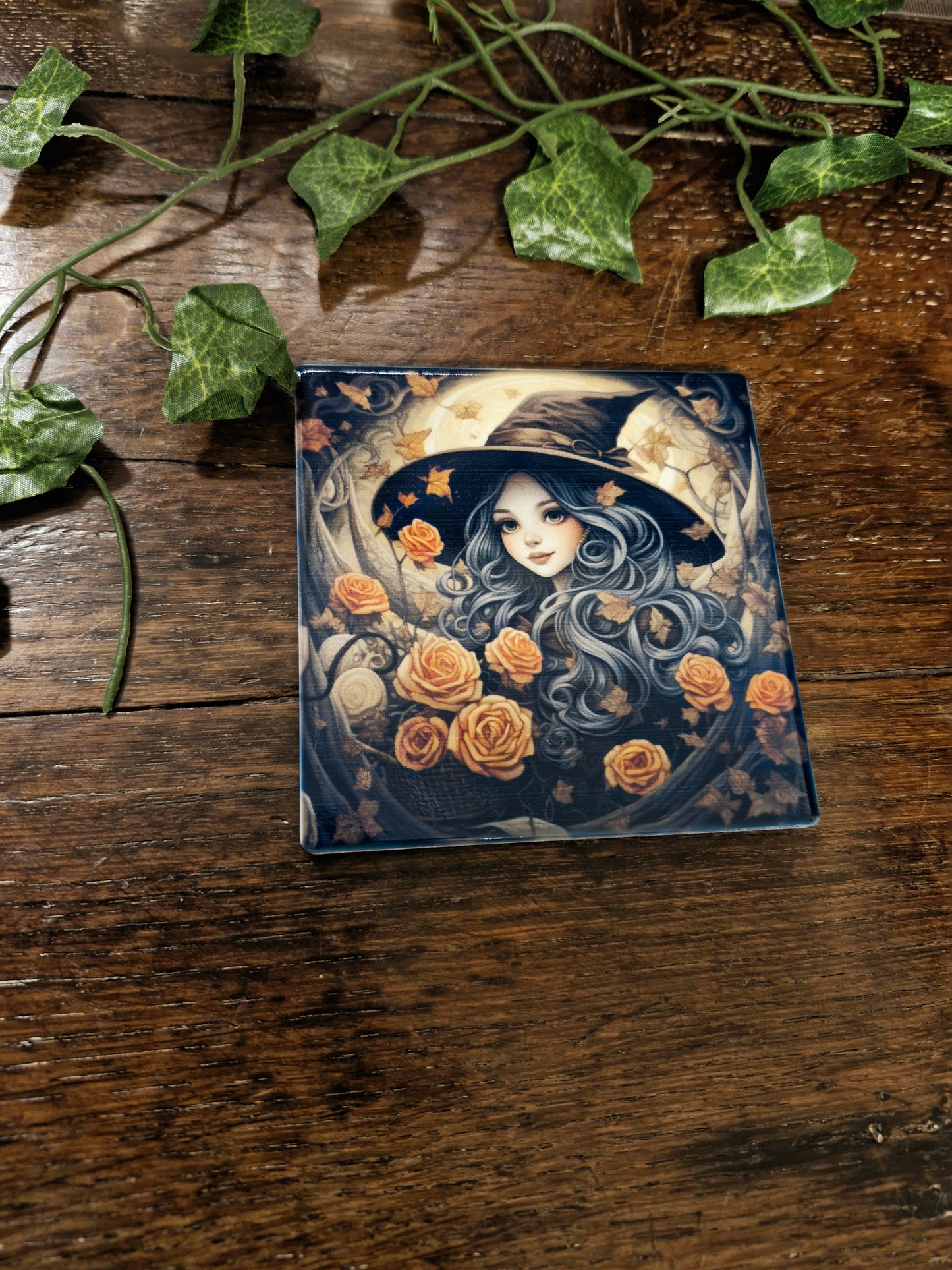 Autumn Witch Ceramic Coaster