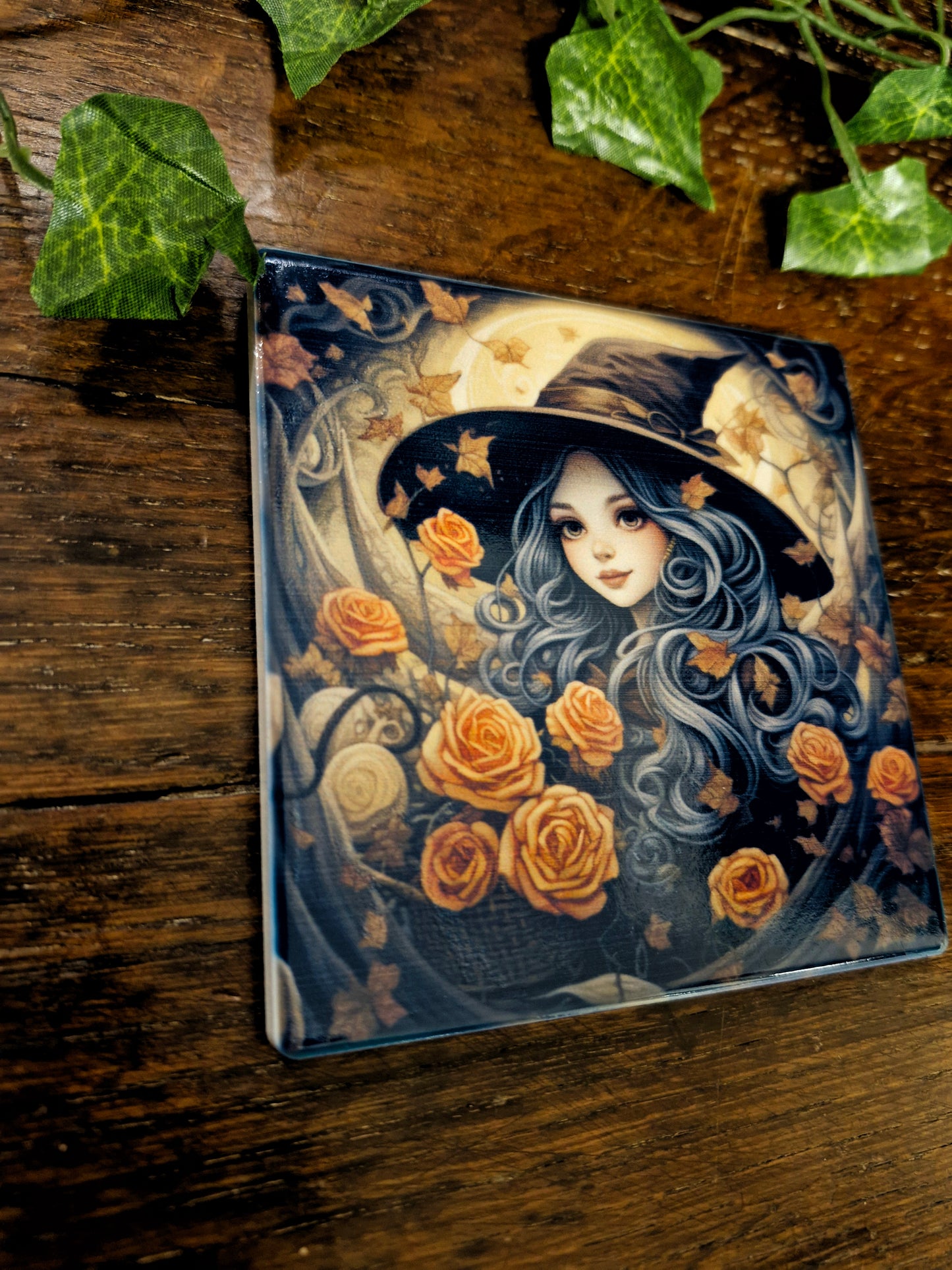 Autumn Witch Ceramic Coaster