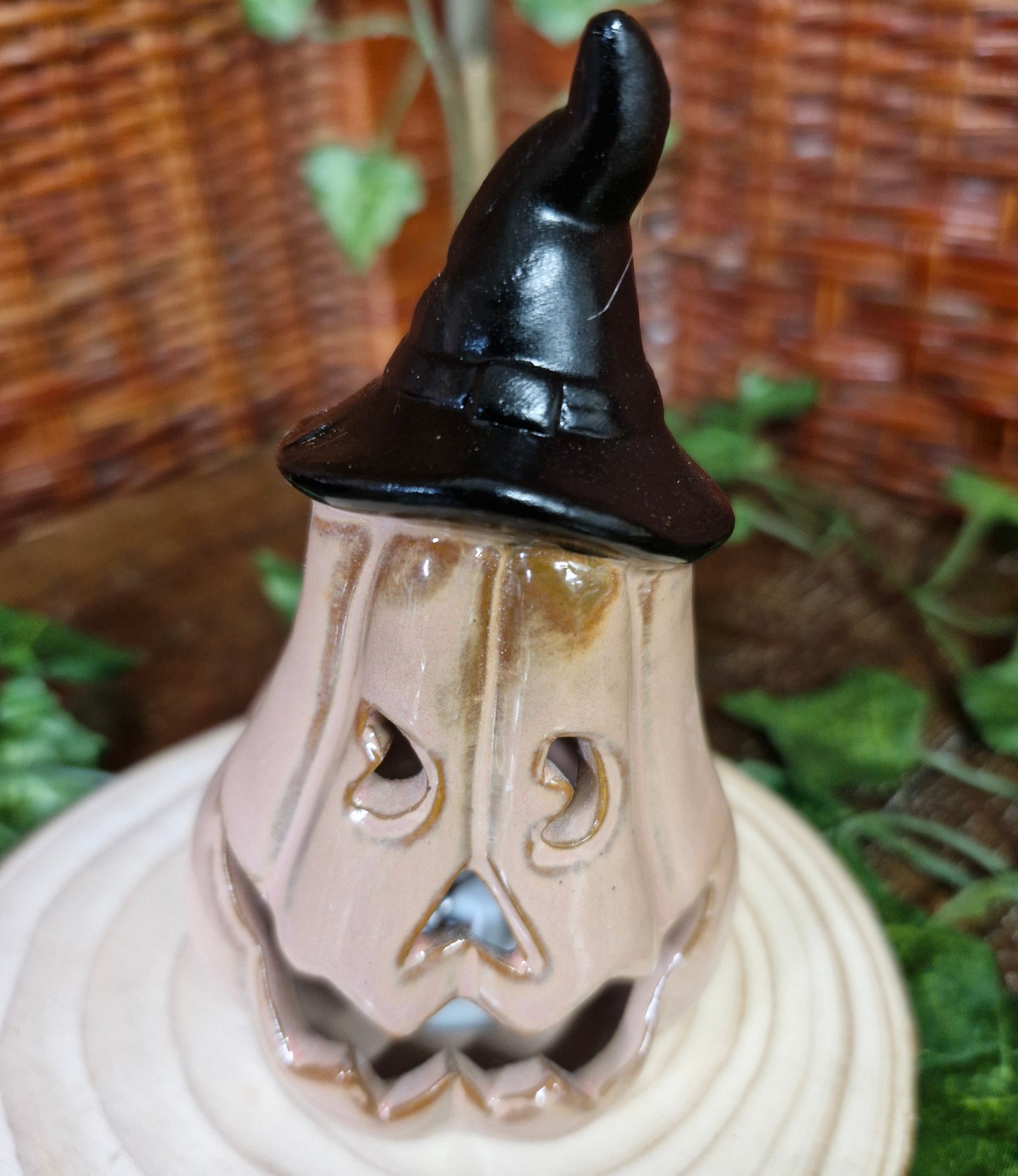 Ceramic Pumpkin With Hat LED Ornament