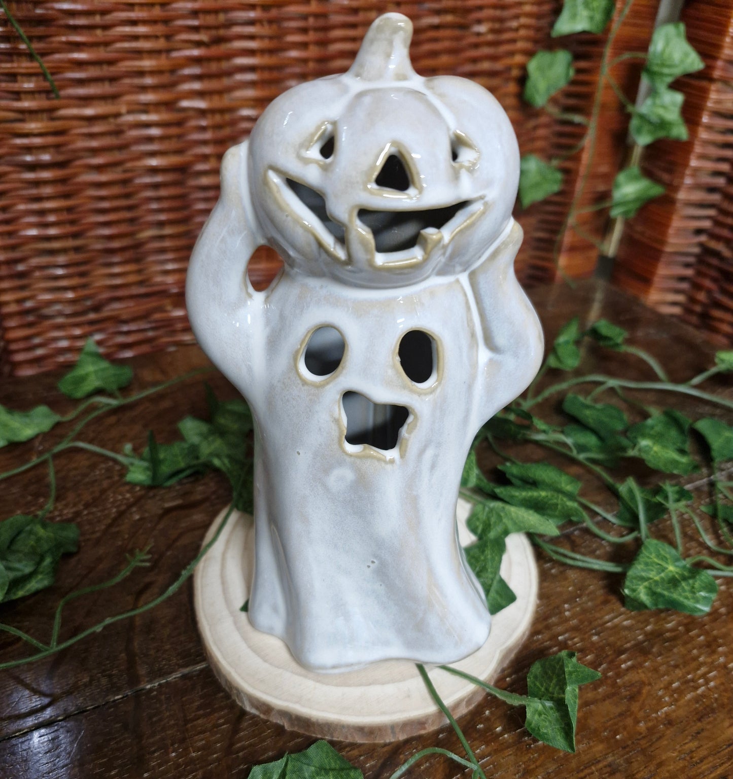 Ceramic Ghost With Pumpkin LED Light