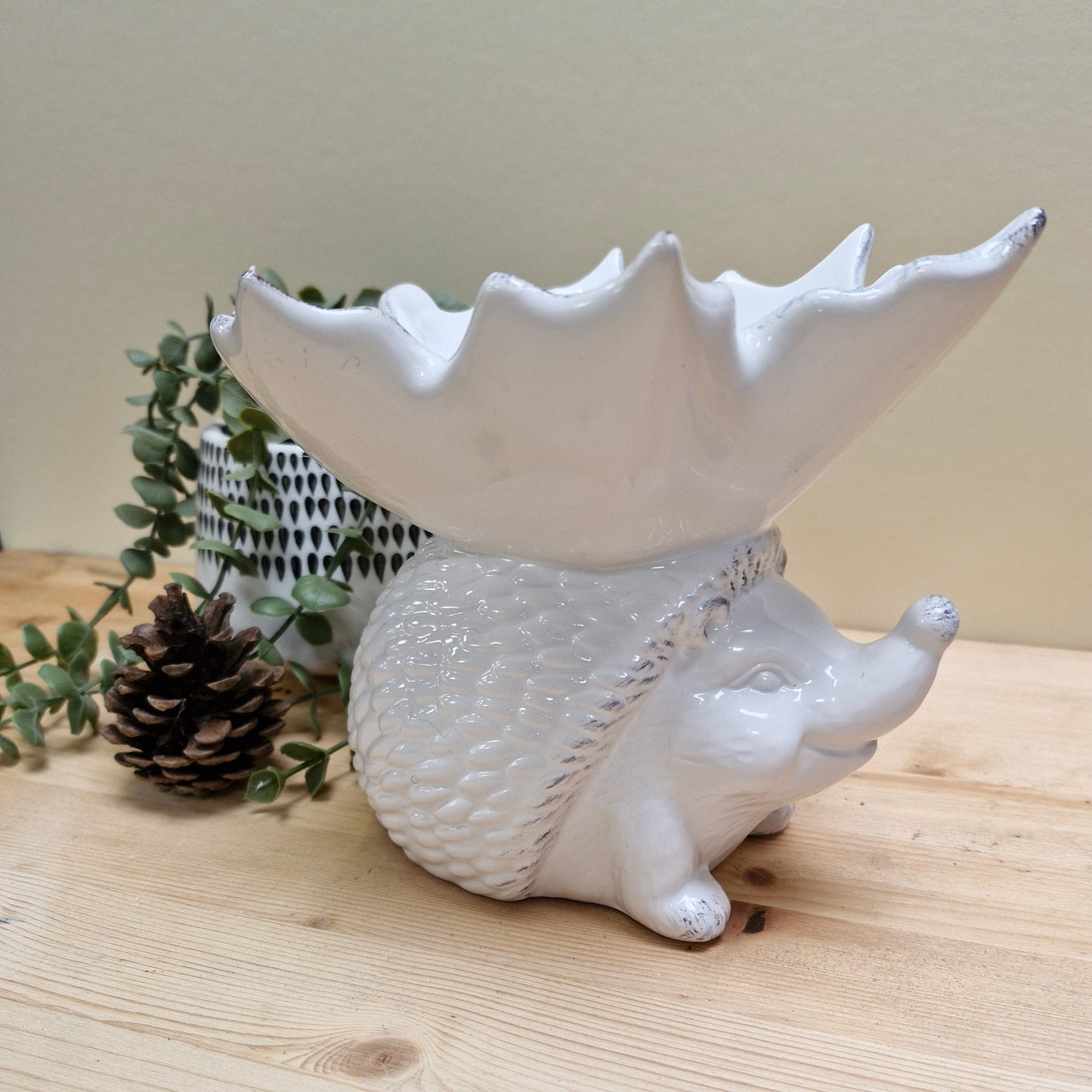 White Ceramic Hedgehog & Leaf Dish