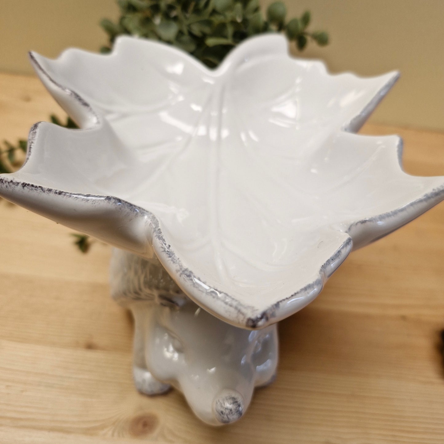 White Ceramic Hedgehog & Leaf Dish