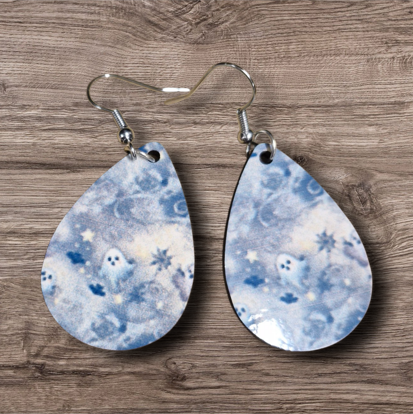 wooden Teardrop Ghost Earrings Style 1