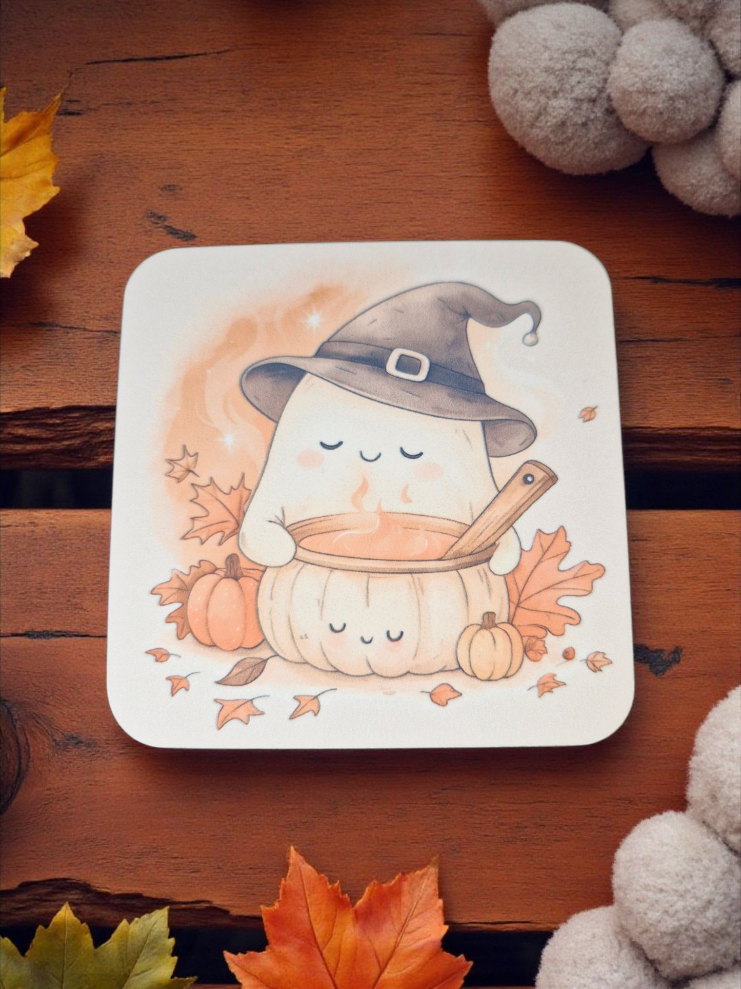 Ghost and Pumpkin Soup Coaster