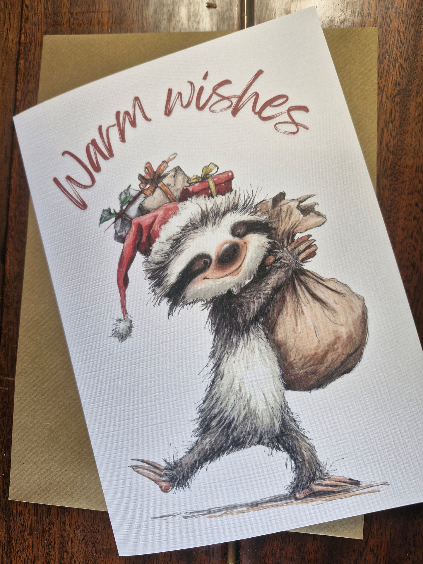 Warm Wishes Sloth Christmas Card A5