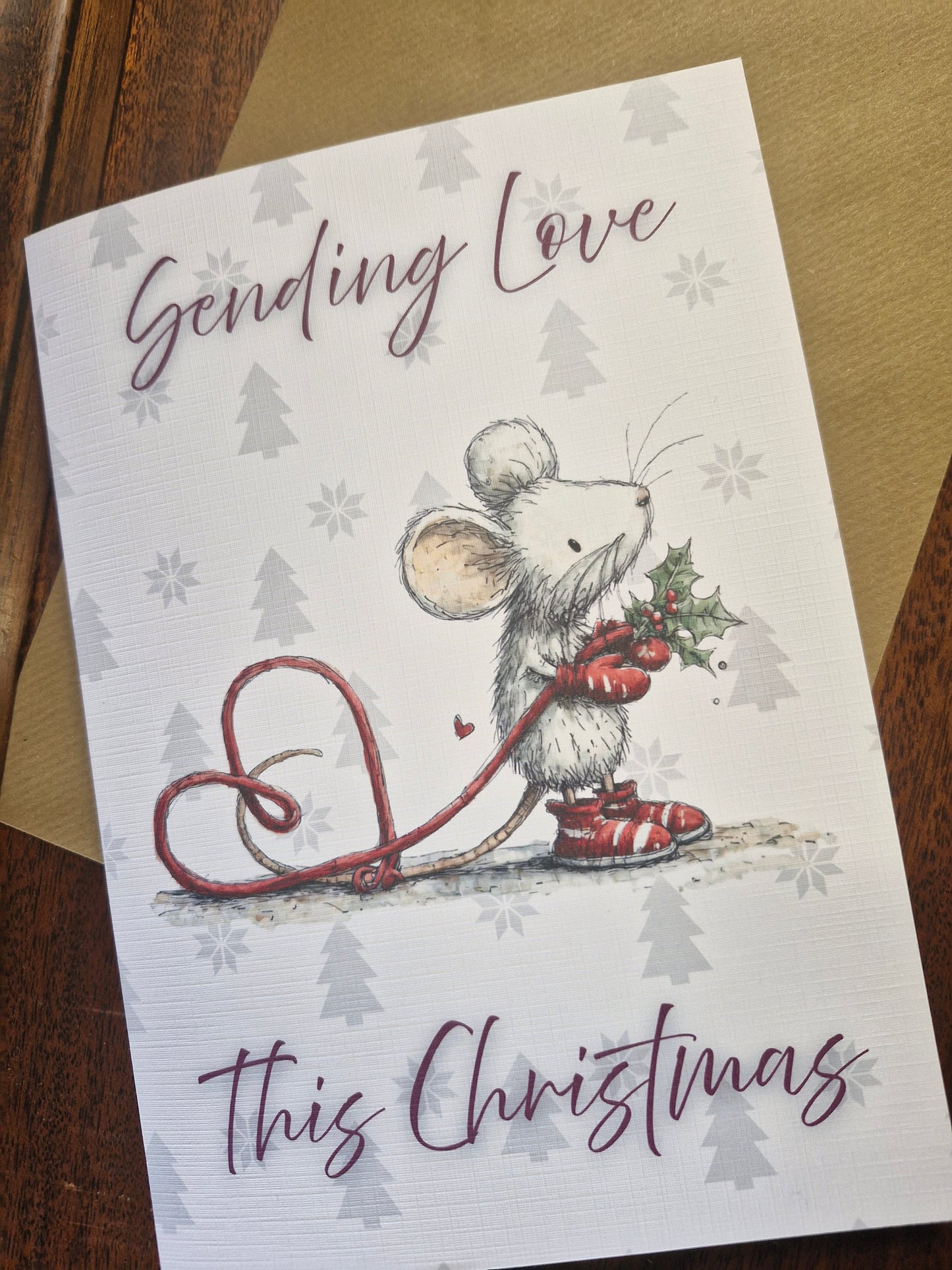 Christmas Card Mouse Sending Love A5