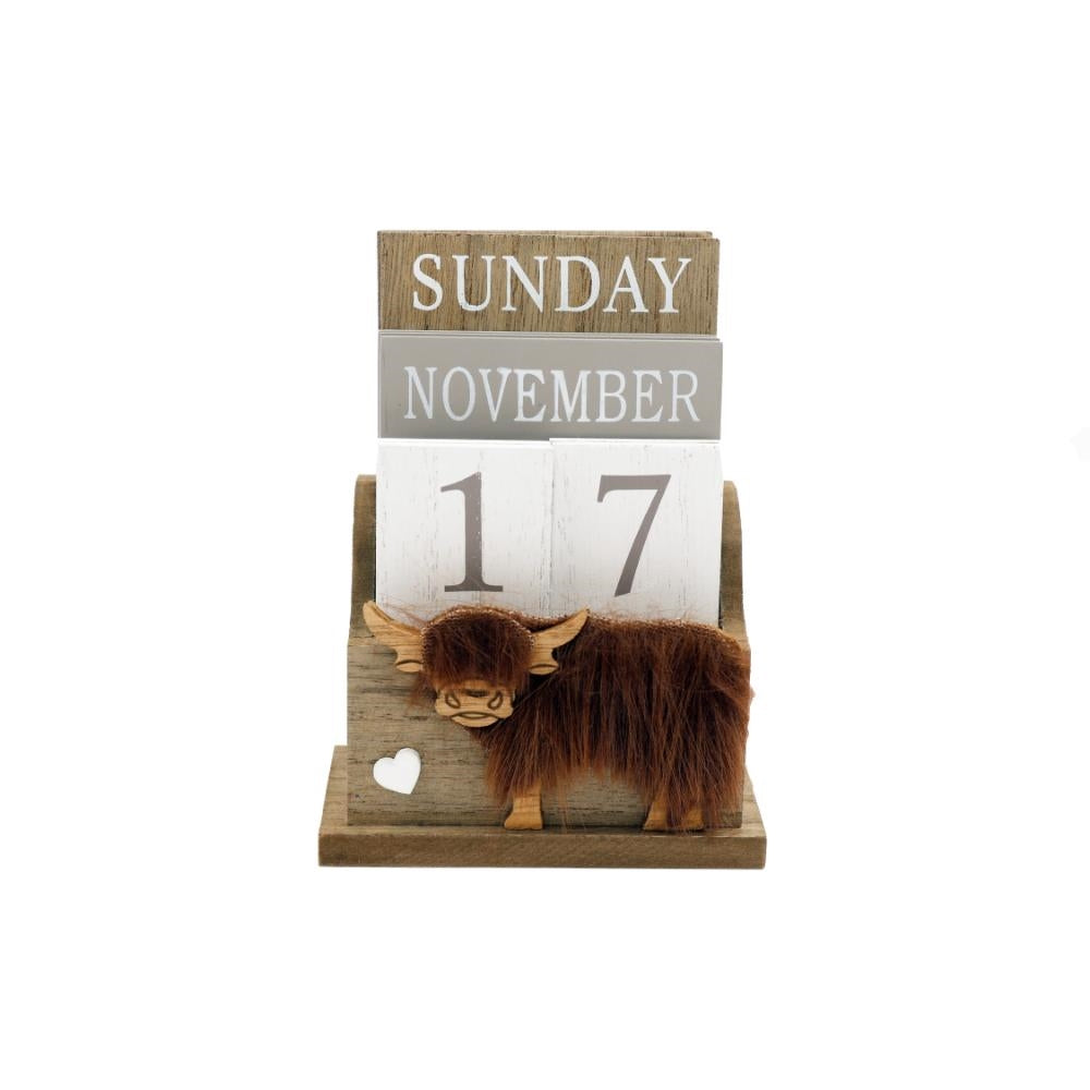 Wooden Highland Cow Tile Calendar