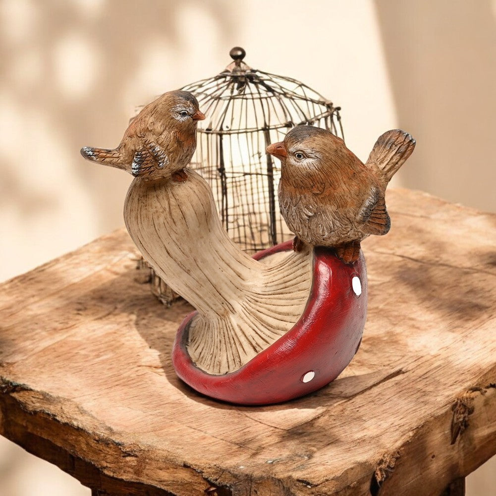 2 Small Birds On A Mushroom Ornament