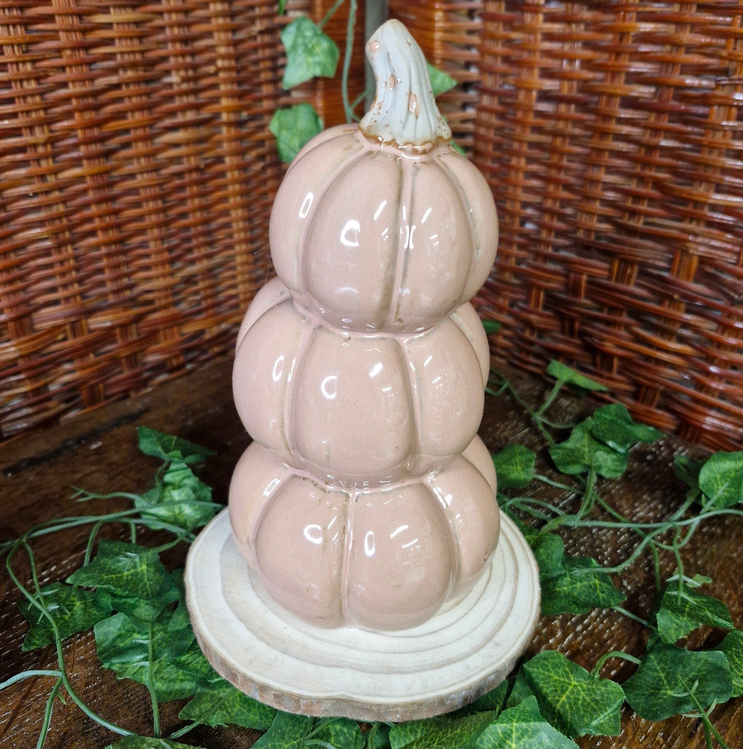 Ceramic Stacked Pumpkin with LED Light