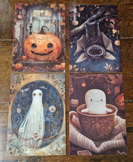 Set of 4 or 8 Halloween Postcards