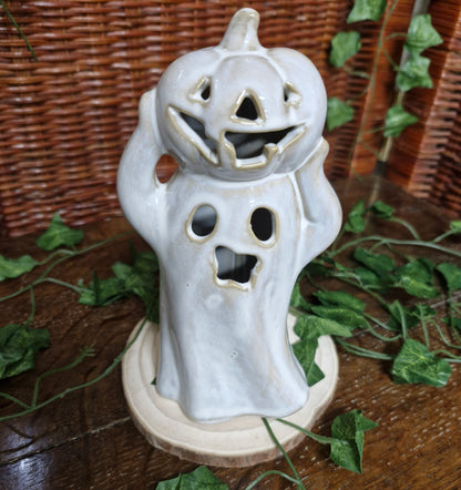 Ceramic Ghost With Pumpkin LED Light