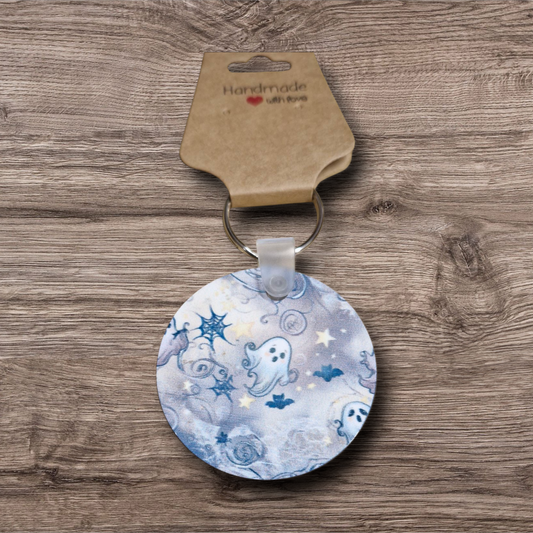 Cute Wooden Ghost Keyring Style 1