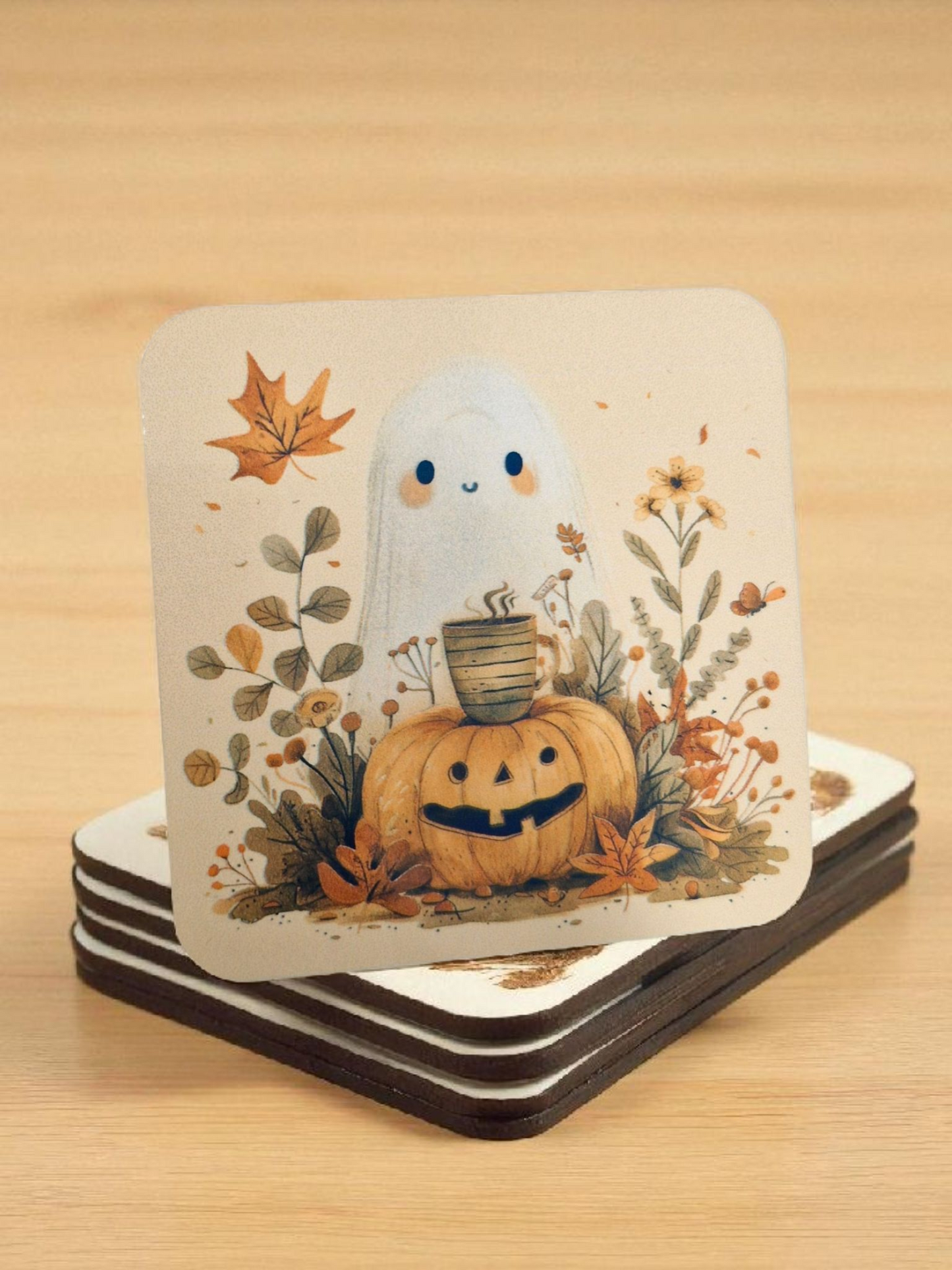 Ghost and Pumpkin Coaster