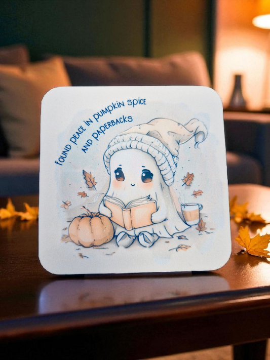 Ghost & Pumpkin Book Reading Coaster