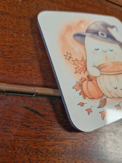 Ghost and Pumpkin Soup Coaster