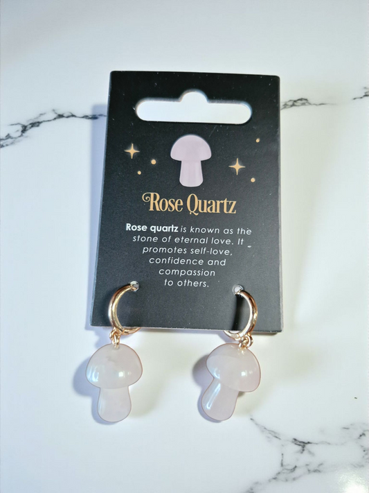 Rose Quartz Mushroom Earrings