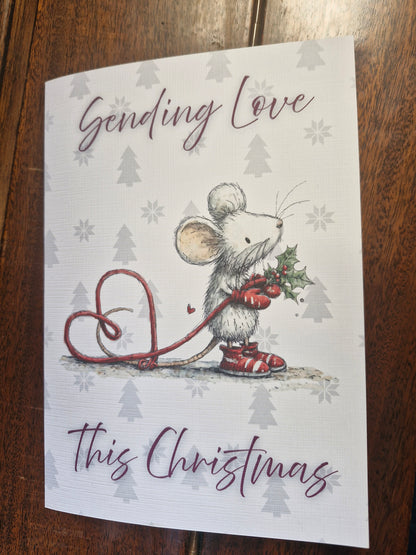 Christmas Card Mouse Sending Love A5
