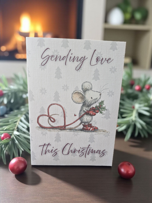 Christmas Card Mouse Sending Love A5