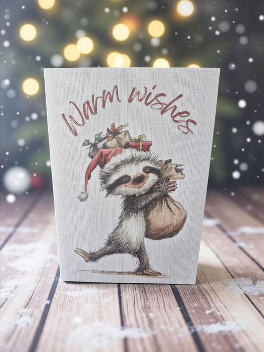 Warm Wishes Sloth Christmas Card A5