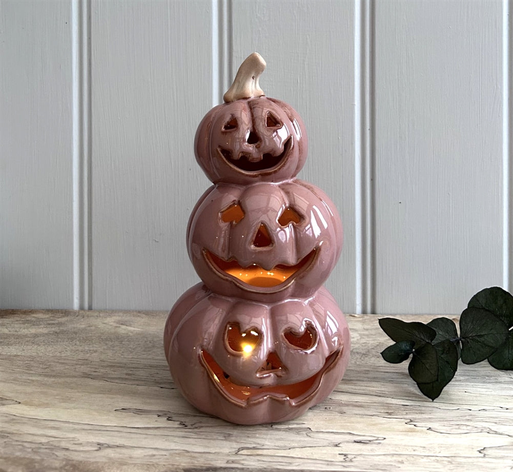 Ceramic Stacked Pumpkin with LED Light