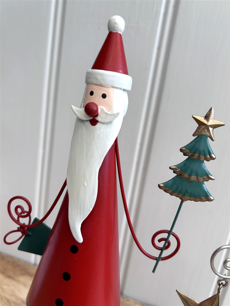 Painted Metal Santa Christmas Ornament Off-White or Red
