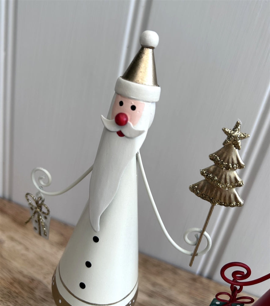 Painted Metal Santa Christmas Ornament Off-White or Red