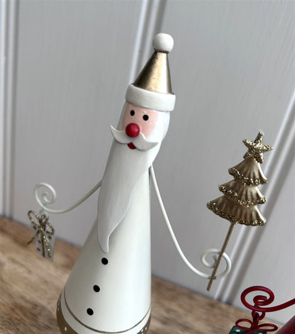 Painted Metal Santa Christmas Ornament Off-White or Red