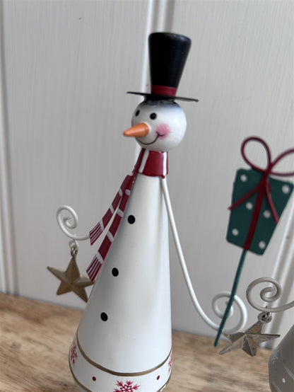 Painted Metal Snowman Christmas Ornament Off-White or Taupe