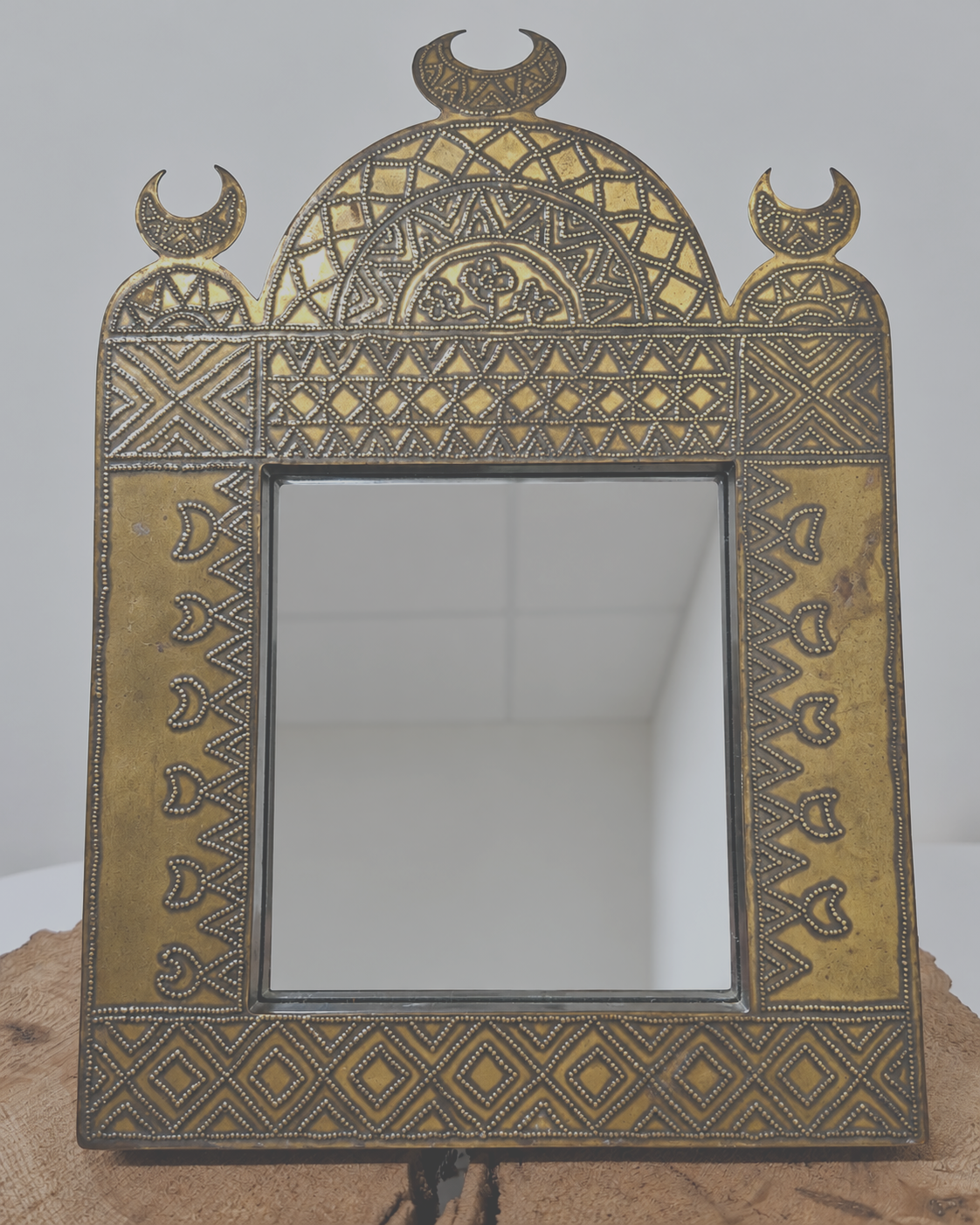 Vintage Moroccan Style Embossed Metal Table & Wall Mirror