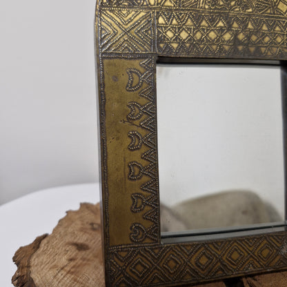 Vintage Moroccan Style Embossed Metal Table & Wall Mirror