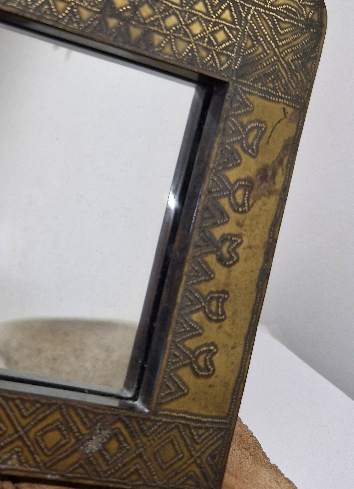 Vintage Moroccan Style Embossed Metal Table & Wall Mirror