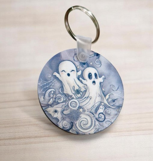 Cute Wooden Ghost Keyring Style 2