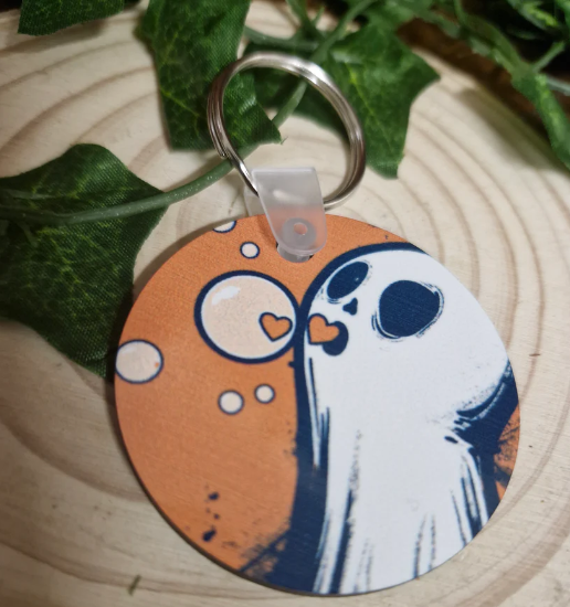 Cute Wooden Ghost With Bubbles Keyring
